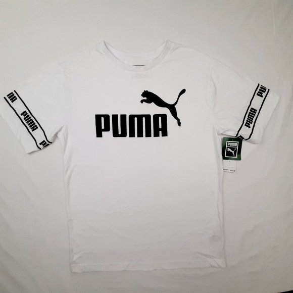 Puma Boys T-shirt Size Large 14-16 White Cotton TK21 - Picture 1 of 5